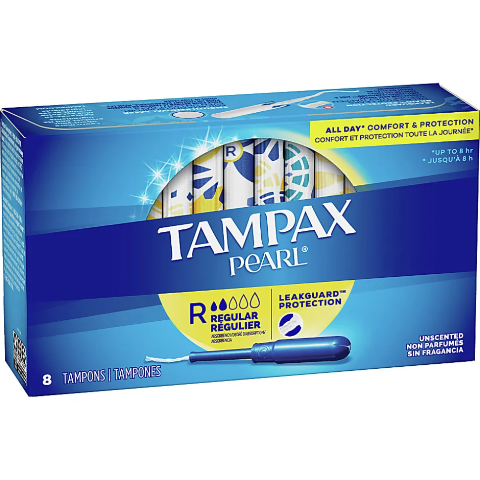 Tampax Pearl Tampons With LeakGuard Protection, Regular Absorbency, Box Of 8