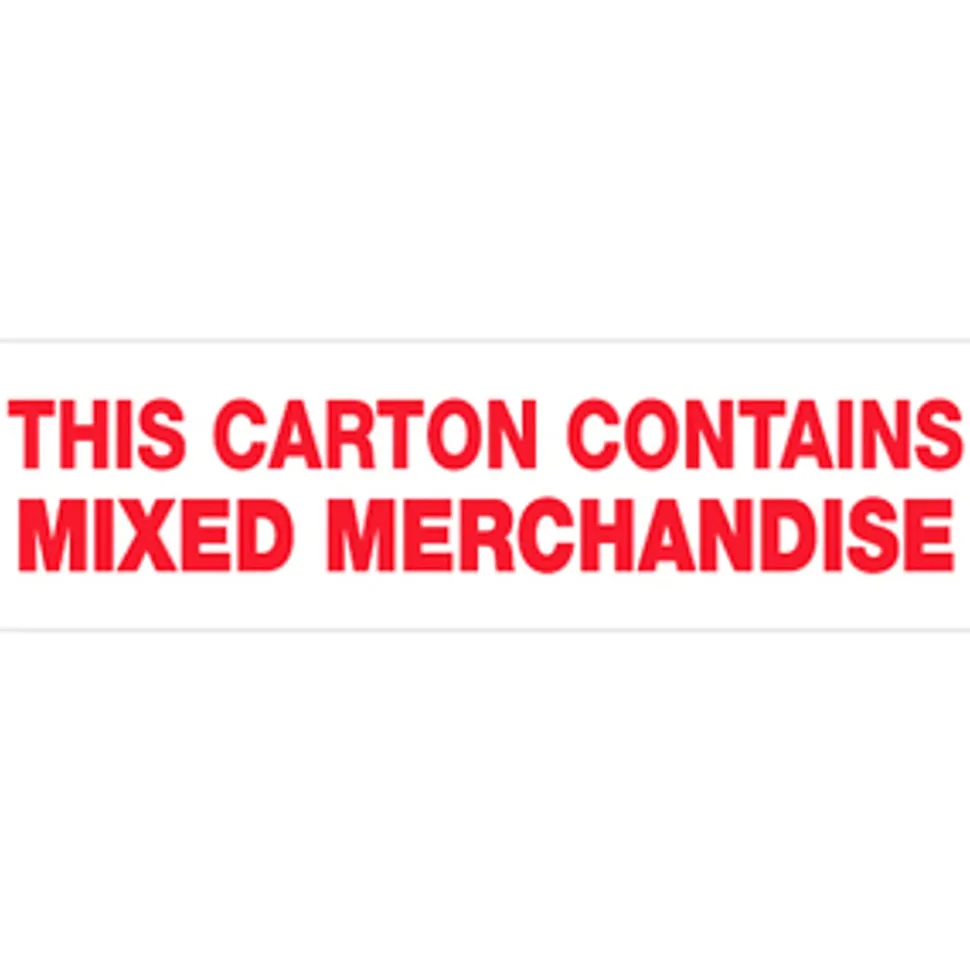 Tape Logic® Pre-Printed Carton Sealing Tape, "Mixed Merchandise", 2" x 110 Yd., Red/White, Case Of 36
