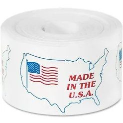 Tape LogicĀ® Preprinted Shipping Labels, USA503, "Made In The U.S.A.," 4 1/2" x 3", Red/White/Blue, Roll Of 500