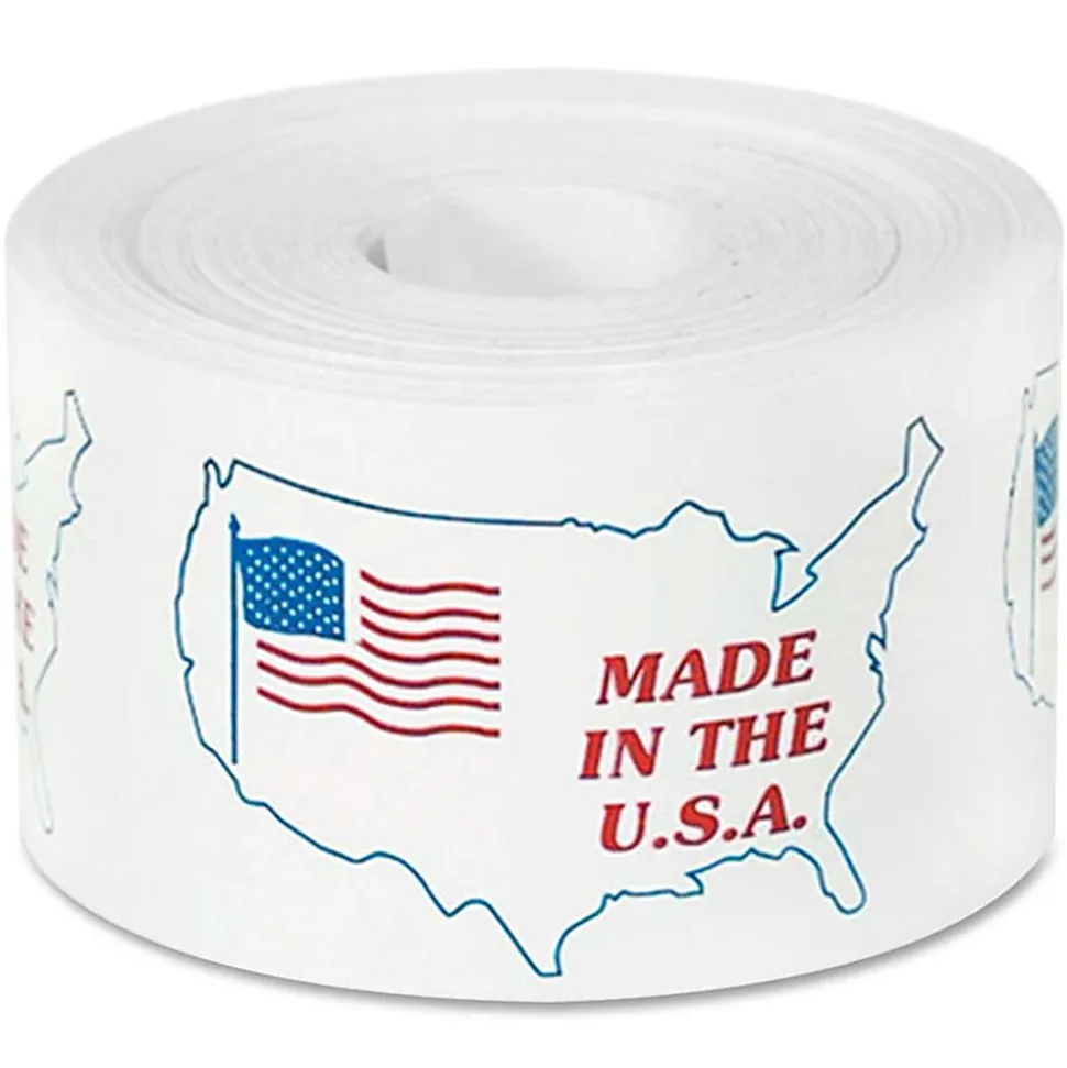 Tape Logic® Preprinted Shipping Labels, USA503, "Made In The U.S.A.," 4 1/2" x 3", Red/White/Blue, Roll Of 500