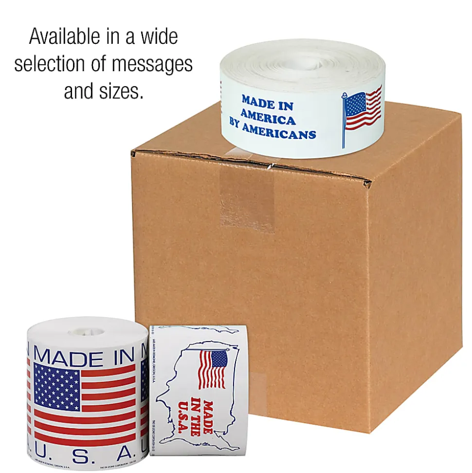 Tape Logic® Preprinted Shipping Labels, USA503, "Made In The U.S.A.," 4 1/2" x 3", Red/White/Blue, Roll Of 500