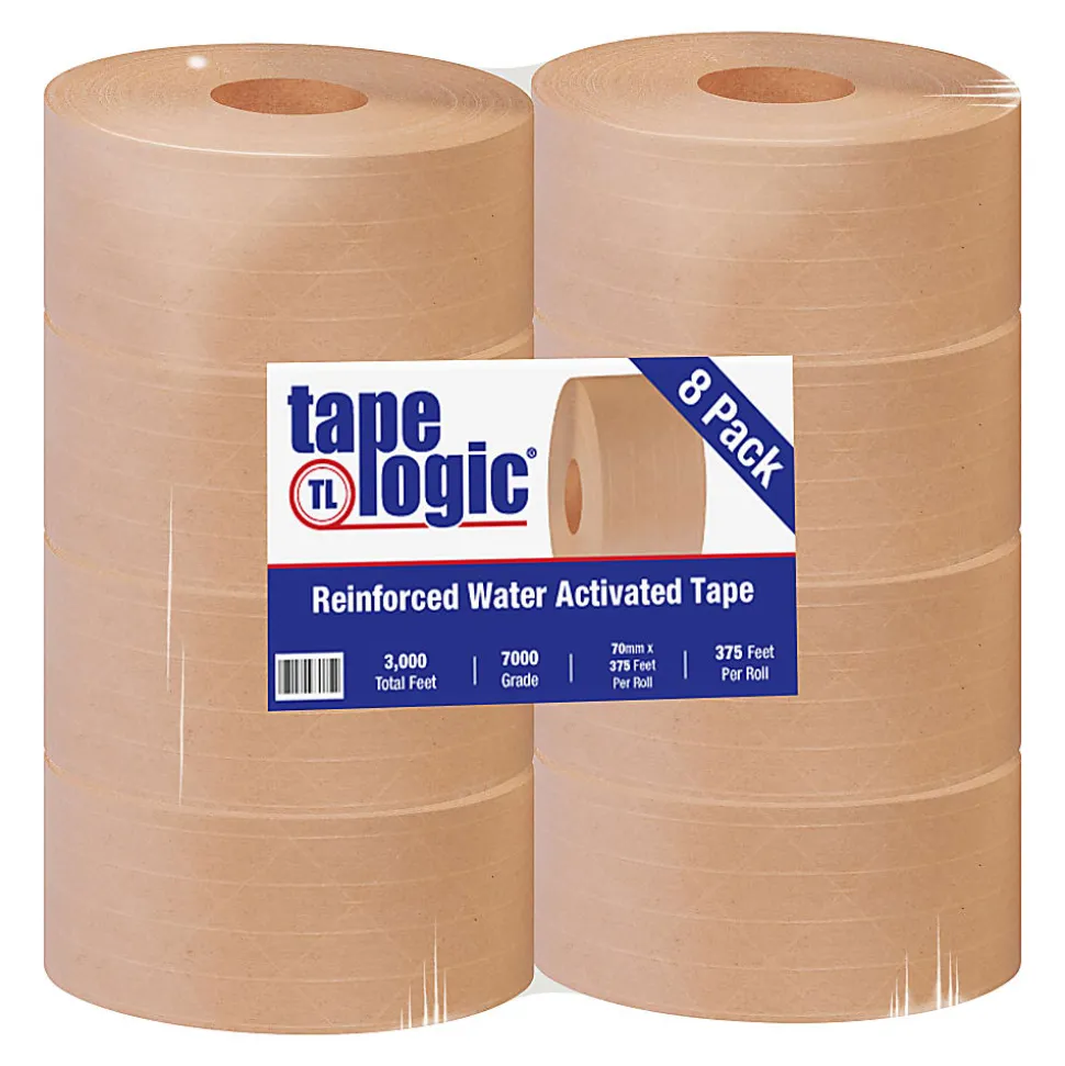 Tape Logic® Reinforced Water-Activated Packing Tape, #7000, 3" Core, 2.8" x 125 Yd., Kraft, Case Of 8