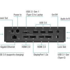 TargusĀ® DV4K Docking Station With 100W Power, 1.6"H x 3.3"W x 6.8"D, Black, DOCK190USZ