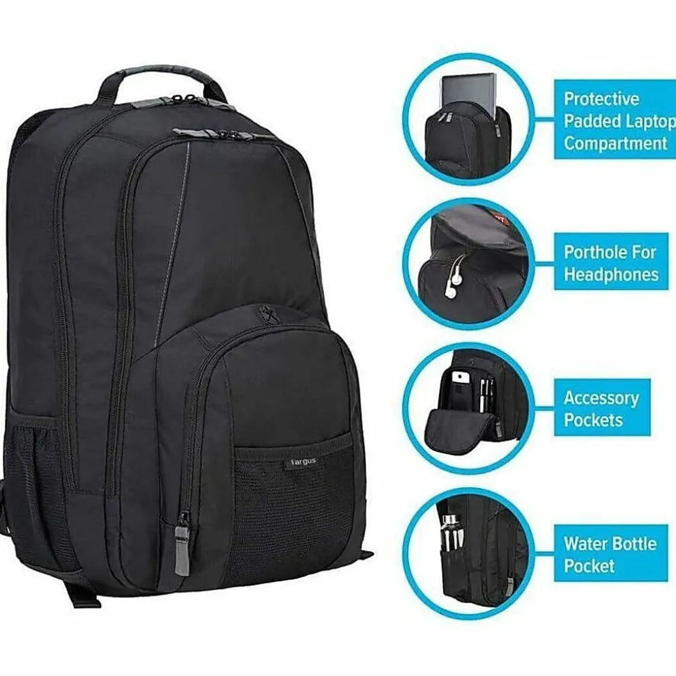 Targus Groove Laptop Backpack With 17" Laptop Pocket, Black