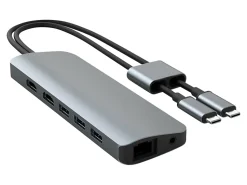 TargusĀ® Sanho HyperDrive VIPER 10-in-2 USB-C Hub, 6/10"H x 1-9/10"W x 5-7/10"D, Gray, HD392-GRAY
