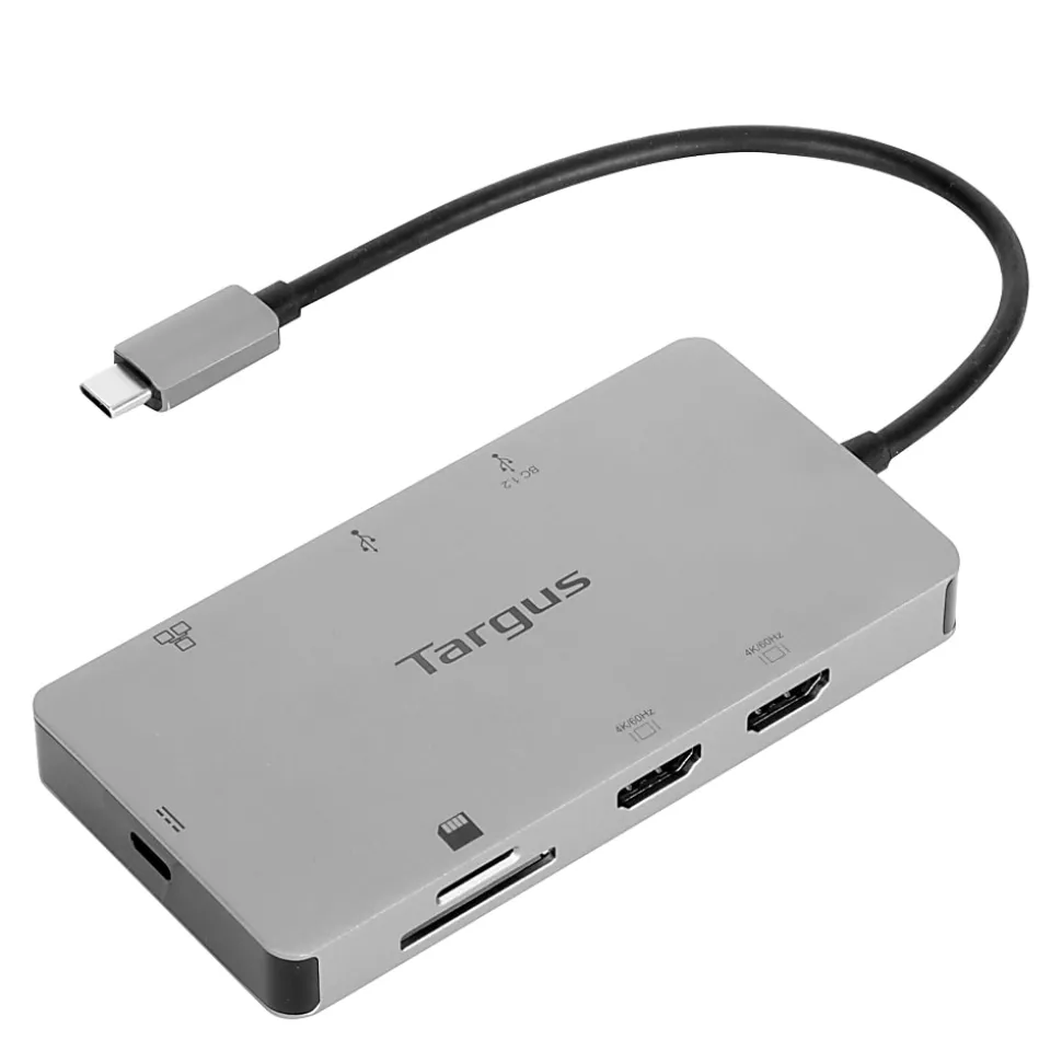 Targus® USB-C Dual HDMI™ Travel Dock, 4-1/2”H x 3”W x 7/8”D, Silver, DSU200TT