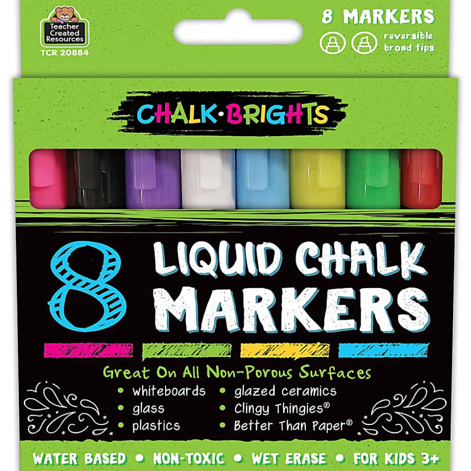 Teacher Created Resources Chalk Brights Liquid Chalk Markers, 2-Sided, Assorted Colors, 8 Markers Per Pack, Set Of 2 Packs