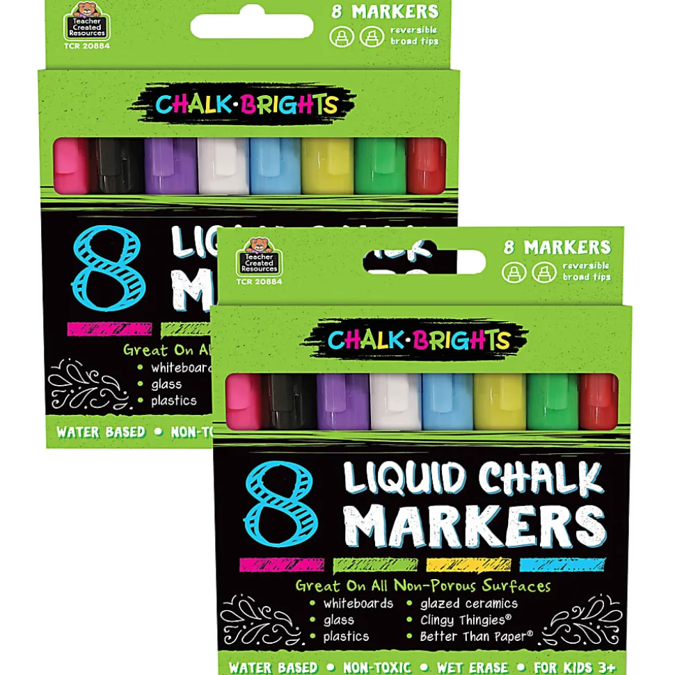 Teacher Created Resources Chalk Brights Liquid Chalk Markers, 2-Sided, Assorted Colors, 8 Markers Per Pack, Set Of 2 Packs