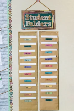 Teacher Created Resources File Storage Pocket Chart With 10 Pockets, 14" x 58", Burlap