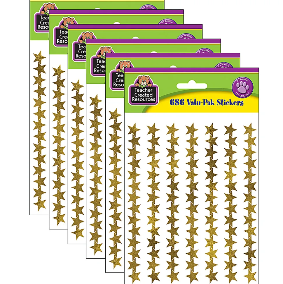 Teacher Created Resources Gold Foil Star Stickers, 686 Stickers Per Pack, Set Of 6 Packs