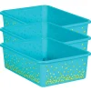 Teacher Created Resources Large Plastic Storage Bins, 11-1/2" x 5" x 16-1/4", Teal Confetti, Pack Of 3 Bins