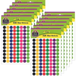 Teacher Created Resources® Mini Stickers, 3/8", Colorful Circles, 528 Stickers Per Pack, Set Of 12 Packs