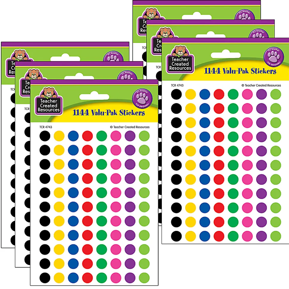 Teacher Created Resources® Mini Stickers, Colorful Circles, 1,144 Stickers Per Pack, Set Of 6 Packs
