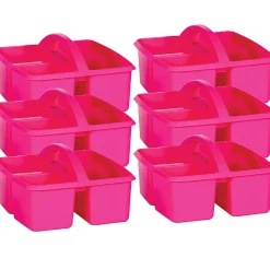 Teacher Created Resources Plastic Storage Caddies, Medium Size, Pink, Pack Of 6 Caddies