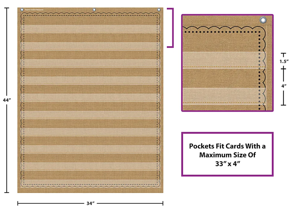 Teacher Created Resources 10-Pocket Pocket Chart, 34" x 44", Burlap