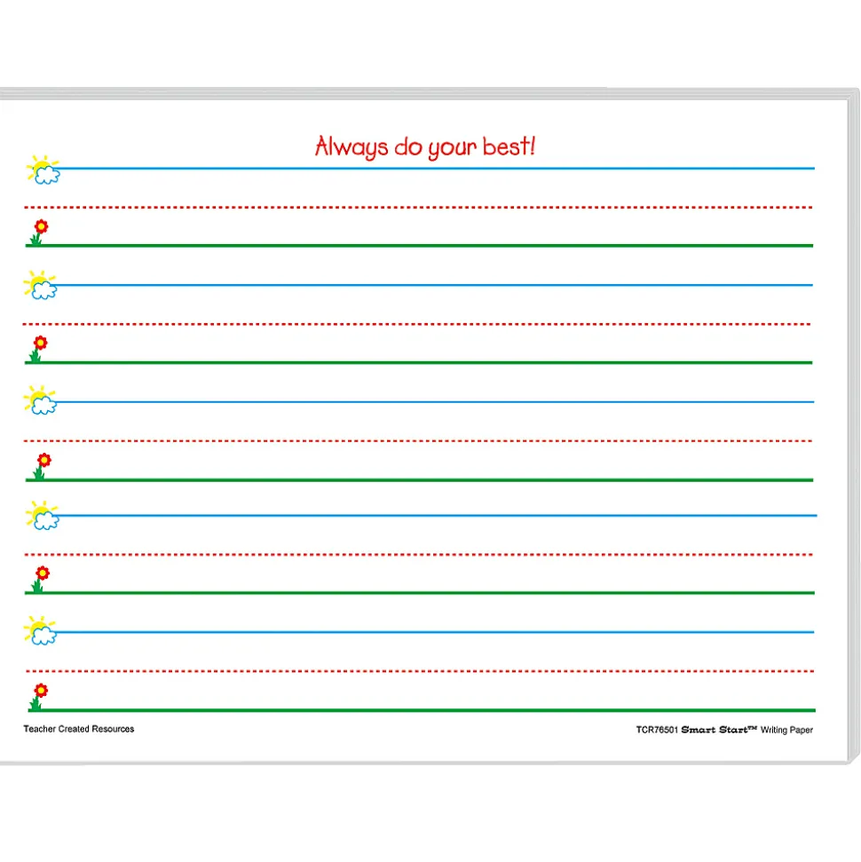 Teacher Created Resources Smart Start K-1 Writing Paper, 8-1/2” x 11”, Primary Rule, White, 100 Sheets Per Pack, Set Of 2 Packs