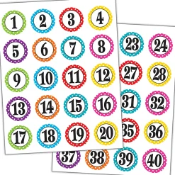 Teacher Created Resources® Stickers, Polka Dots Numbers, 120 Stickers Per Pack, Set Of 6 Packs