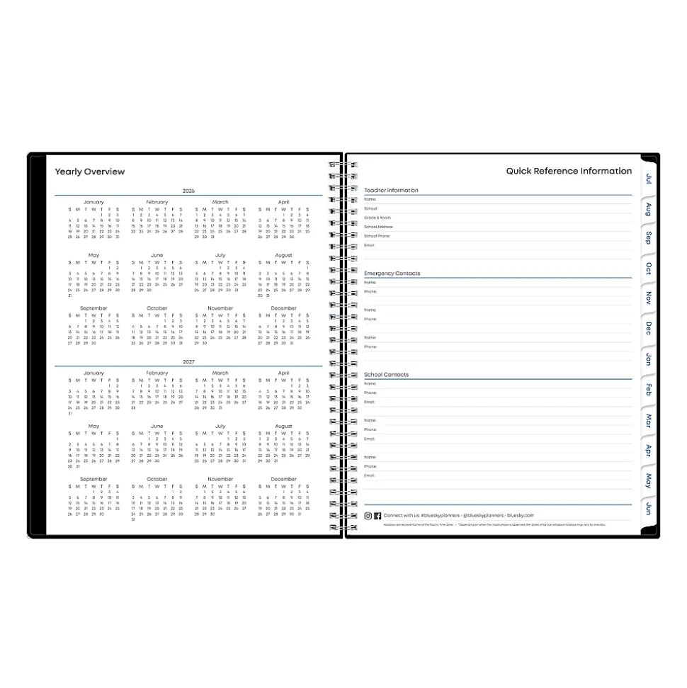 Teacher Lesson Planner BS Solid Black PP 8.5x11 AY26–27 W/M