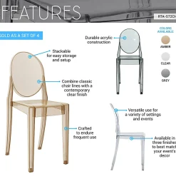Techni Home Acrylic Ghost Event Stacking Chairs, Clear, Total Qty 4