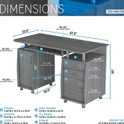 Techni Mobili Complete Workstation 48"W Computer Desk With Storage, Gray
