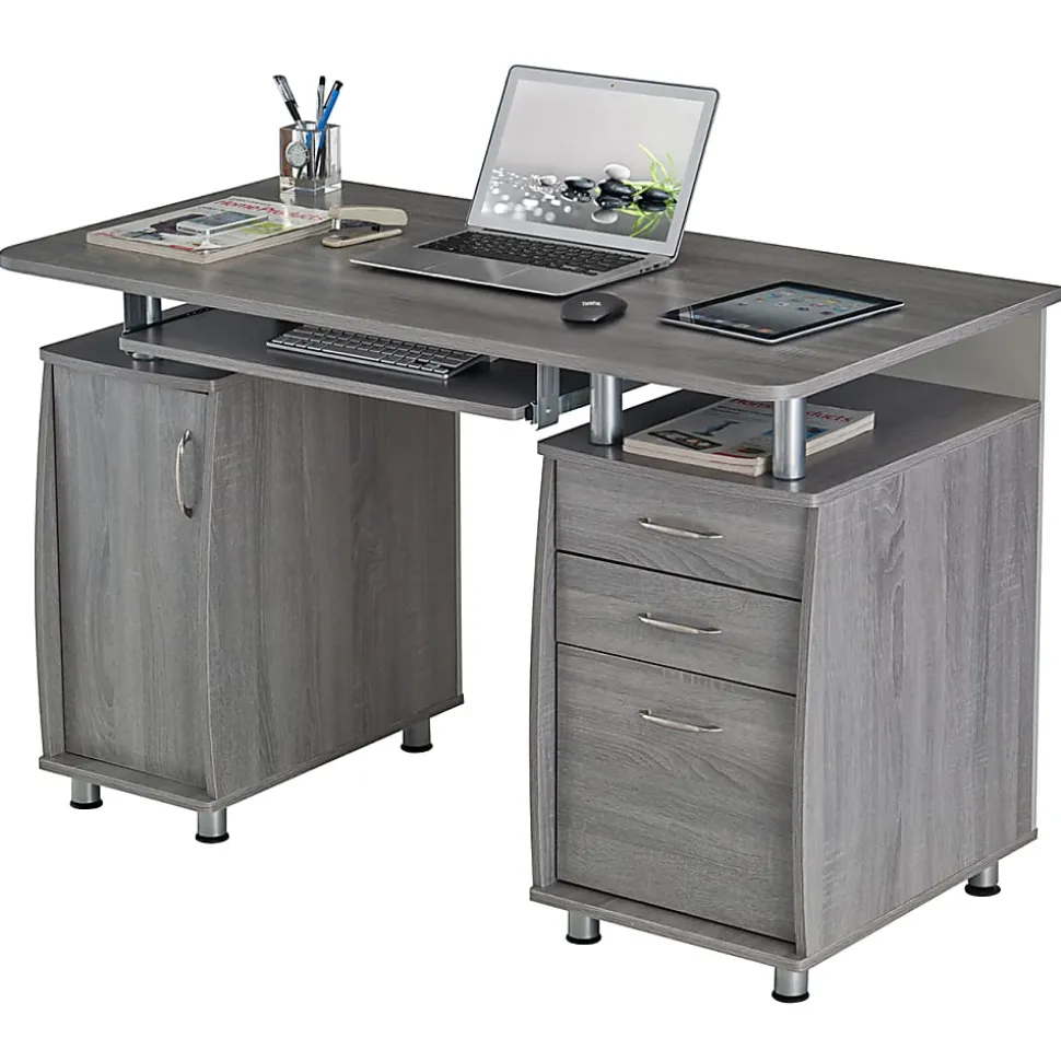Techni Mobili Complete Workstation 48"W Computer Desk With Storage, Gray