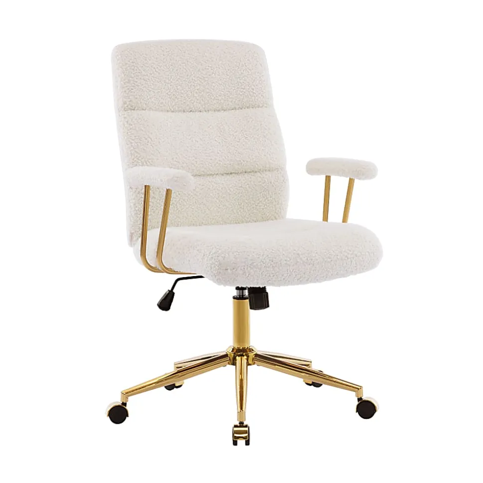 Techni Mobili Elegant Textured Boucle Polyester Mid-Back Executive Office Chair, White/Gold, Total Qty 1