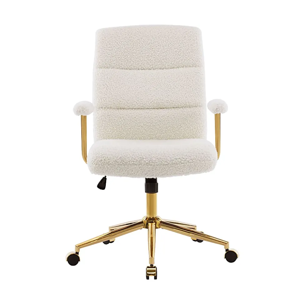 Techni Mobili Elegant Textured Boucle Polyester Mid-Back Executive Office Chair, White/Gold, Total Qty 1