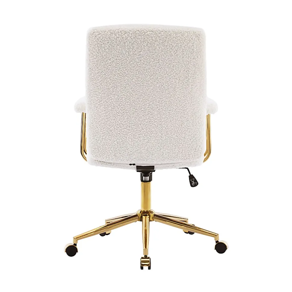 Techni Mobili Elegant Textured Boucle Polyester Mid-Back Executive Office Chair, White/Gold, Total Qty 1