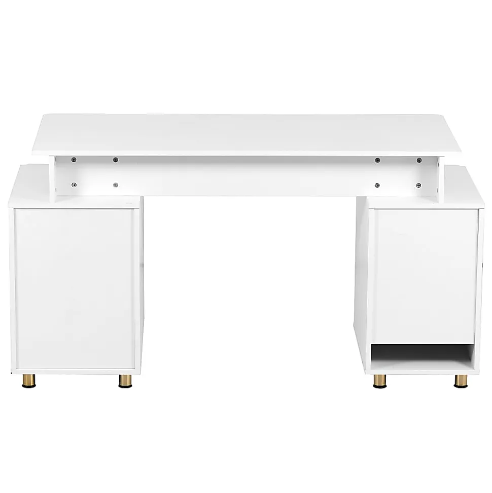 Techni Mobili Elegant 57"W Executive Computer Desk, White/Gold, Total Qty 1