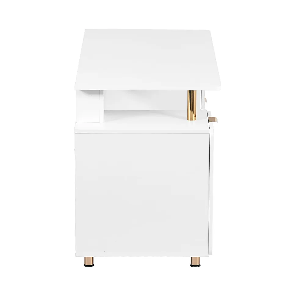 Techni Mobili Elegant 57"W Executive Computer Desk, White/Gold, Total Qty 1