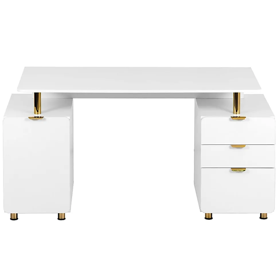 Techni Mobili Elegant 57"W Executive Computer Desk, White/Gold, Total Qty 1