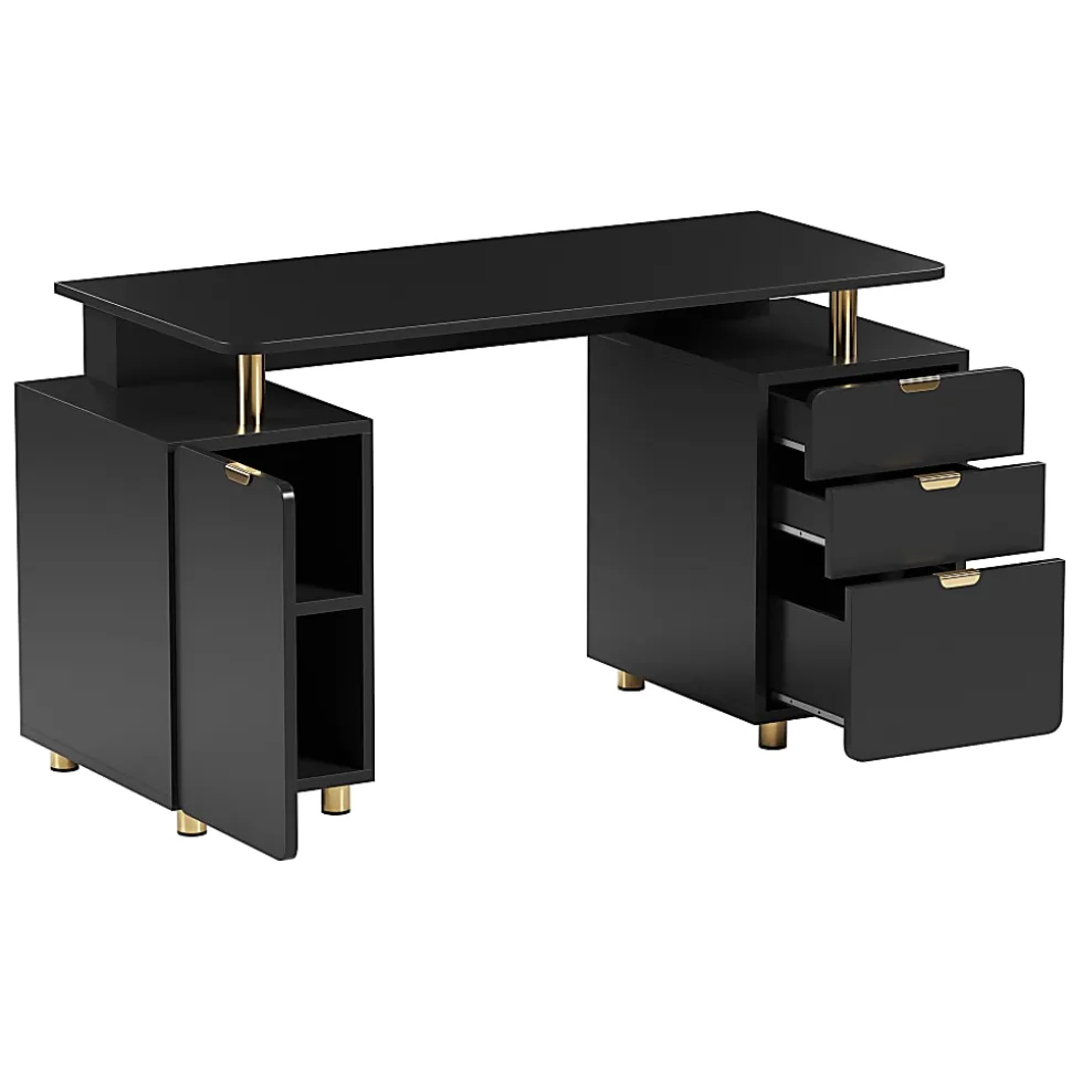 Techni Mobili Elegant 57"W Executive Computer Desk, Black/Gold, Total Qty 1