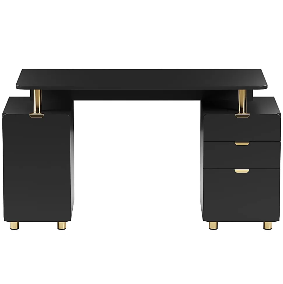 Techni Mobili Elegant 57"W Executive Computer Desk, Black/Gold, Total Qty 1