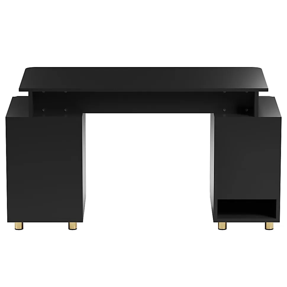 Techni Mobili Elegant 57"W Executive Computer Desk, Black/Gold, Total Qty 1
