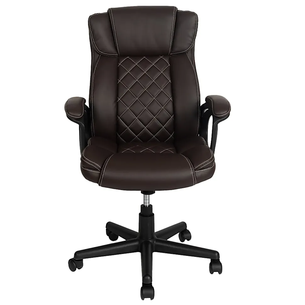 Techni Mobili Ergonomic Faux Leather High-Back Executive Office Chair, Brown, Total Qty 1
