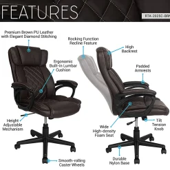 Techni Mobili Ergonomic Faux Leather High-Back Executive Office Chair, Brown, Total Qty 1