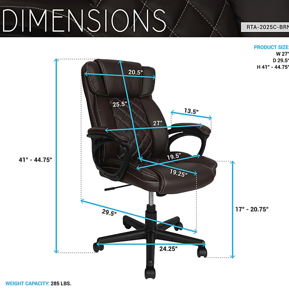 Techni Mobili Ergonomic Faux Leather High-Back Executive Office Chair, Brown, Total Qty 1