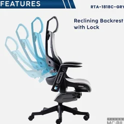 Techni Mobili Ergonomic Mesh High-Back Executive Office Chair, Gray, RTA1818CGRY