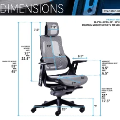 Techni Mobili Ergonomic Mesh High-Back Executive Office Chair, Gray, RTA1818CGRY