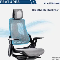 Techni Mobili Ergonomic Mesh High-Back Executive Office Chair, Gray, RTA1818CGRY