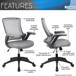 Techni Mobili Ergonomic Mesh Mid-Back Task Chair, Gray