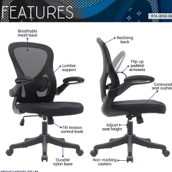 Techni Mobili Ergonomic Mesh High-Back Task Chair, Black