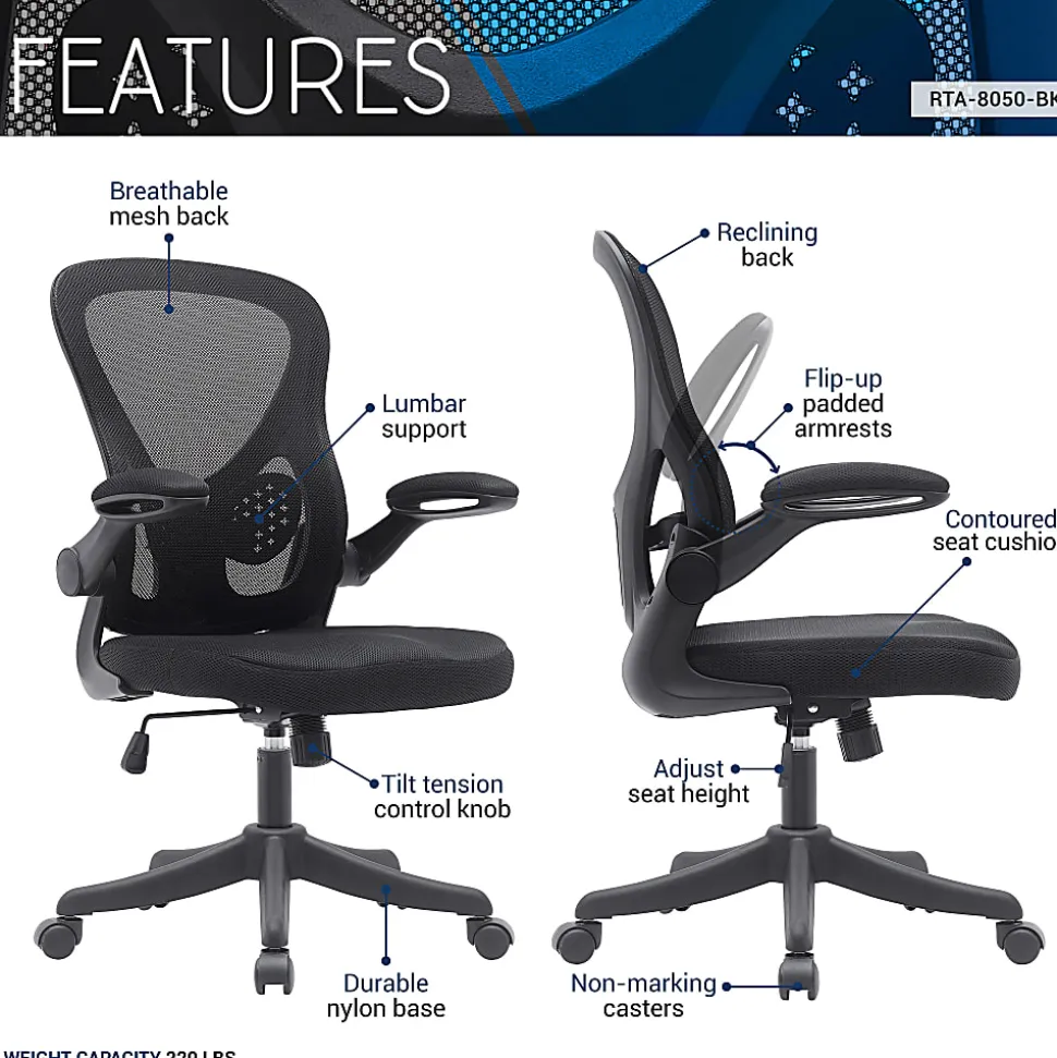 Techni Mobili Ergonomic Mesh High-Back Task Chair, Black