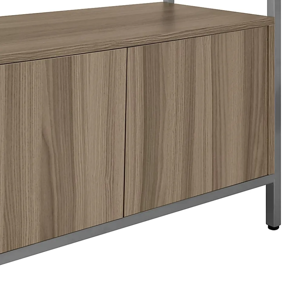 Techni Mobili 63"H Storage Rack 5-Shelf Bookcase With 2-Door Cabinet, Oak