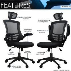 Techni Mobili Modern Ergonomic Mesh High-Back Executive Office Chair, Black, Total Qty 1