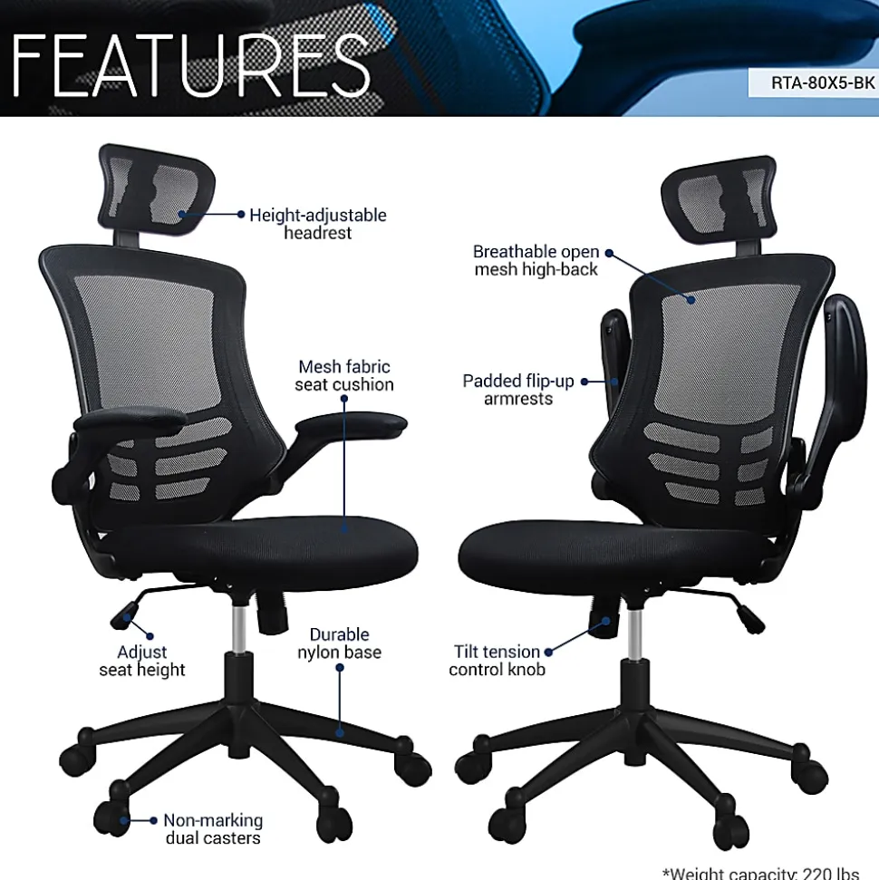 Techni Mobili Modern Ergonomic Mesh High-Back Executive Office Chair, Black, Total Qty 1