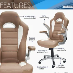Techni Mobili RTA-3527-CM Faux Leather High-Back Executive Office Chair, Camel
