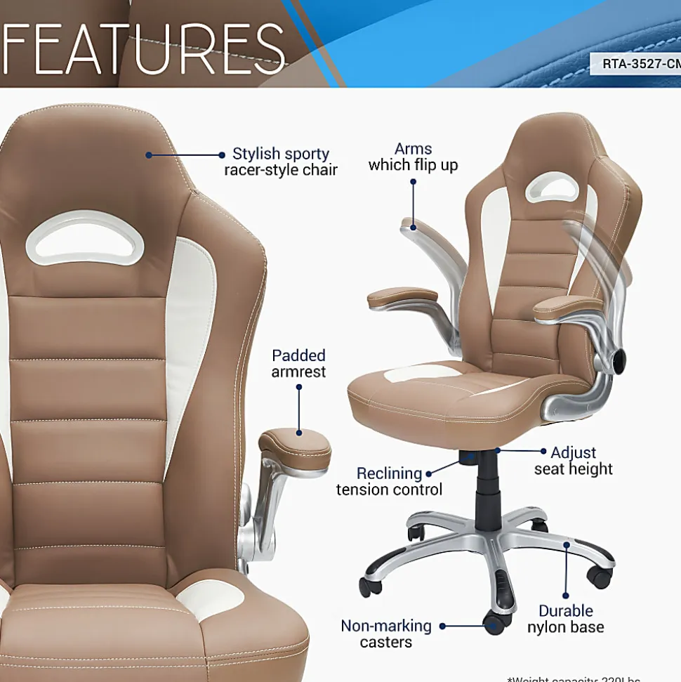 Techni Mobili RTA-3527-CM Faux Leather High-Back Executive Office Chair, Camel