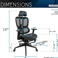 Techni Mobili Ultimate Reclining Ergonomic Mesh High-Back Task Chair, Black, Total Qty 1