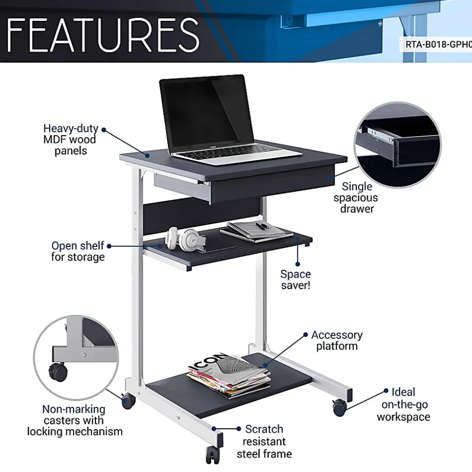 Techni Mobili 22"W Laptop Table Standing Desk, Graphite